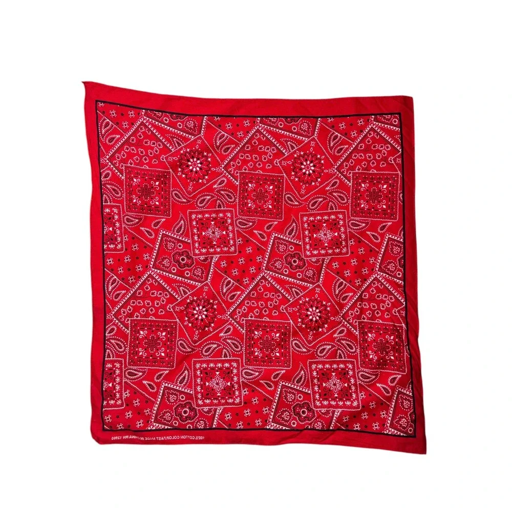 Vintage Red Paisley Geometric 100% Cotton Bandana Scarf RN 13960 21x21